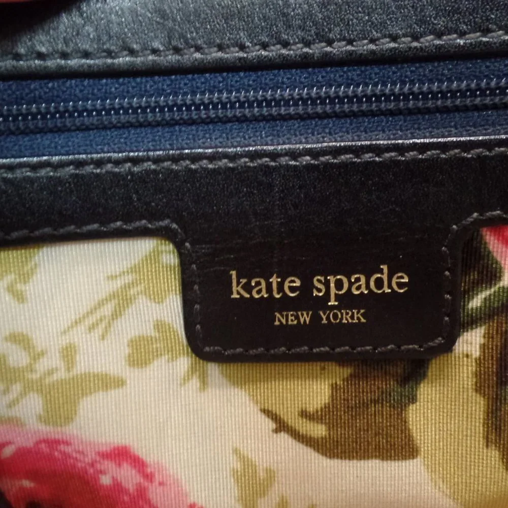 Kate Spade Soft Black Leather Flap Closure Bright Floral Lining Handbag - Picture 9 of 12